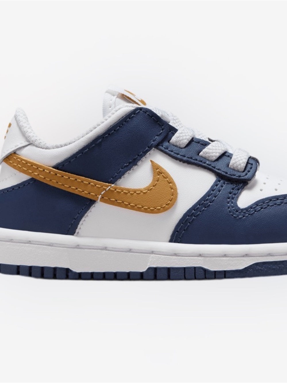 Toddler Nike 8C  Navy and White Leather Sneaker with Gold Swoosh